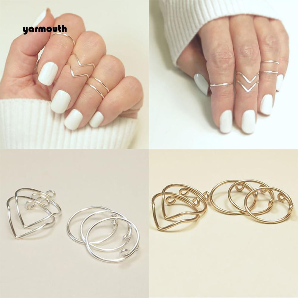 Set 5 Nhẫn Đeo Khớp Ngón Tay Kim Loại Thời Trang Nữ