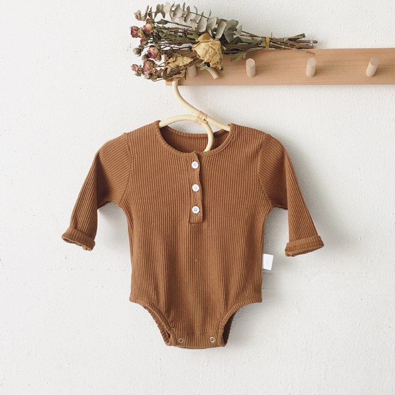 BEAR LEADER Bộ Áo Liền Quần Tay Dài Bằng Cotton Màu Trơn In Hình Chú Gấu Dễ Thương Thời Trang Mùa Thu Cho Bé Trai + Gái
