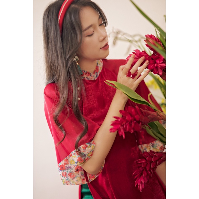 Sumire Store Áo dài Bách Hoa Xuân - Đỏ hoa trắng