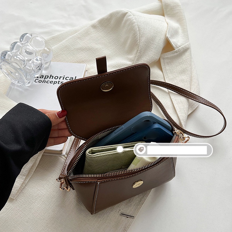 Túi Đeo Chéo Hình Vuông Nhỏ Màu Đen Có Khóa Kéo Phong Cách retro Cho Nữ