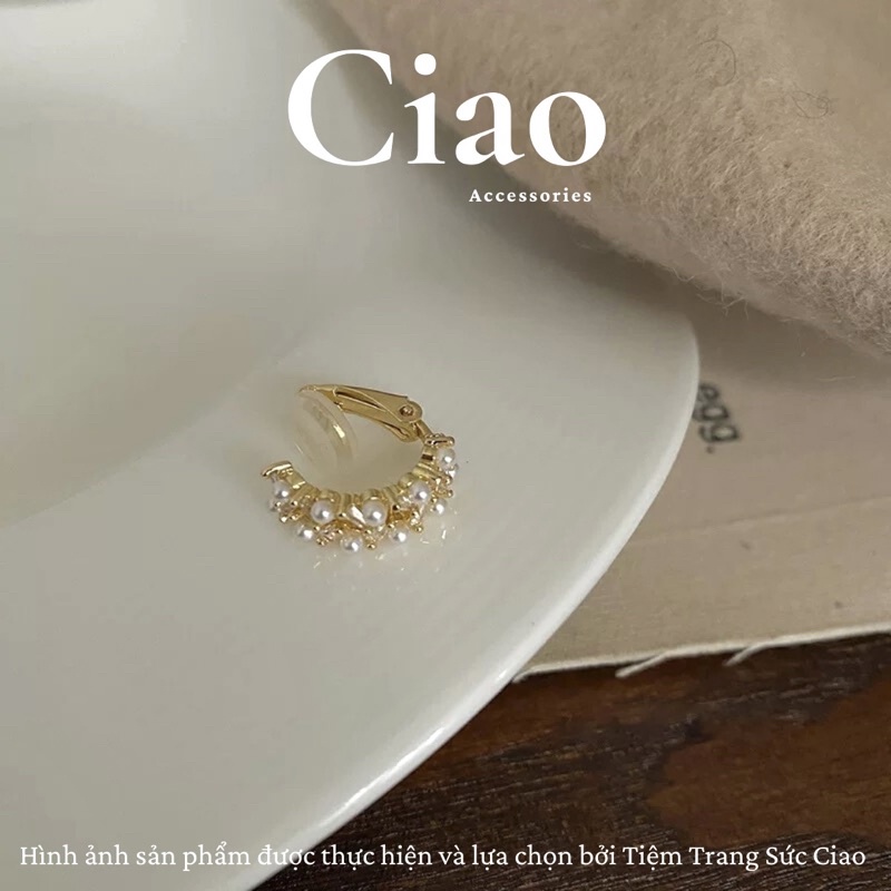 Khuyên vành tai/ Kẹp vành tai mạ bạc đính đá thiết kế mới lạ Ciao accessories
