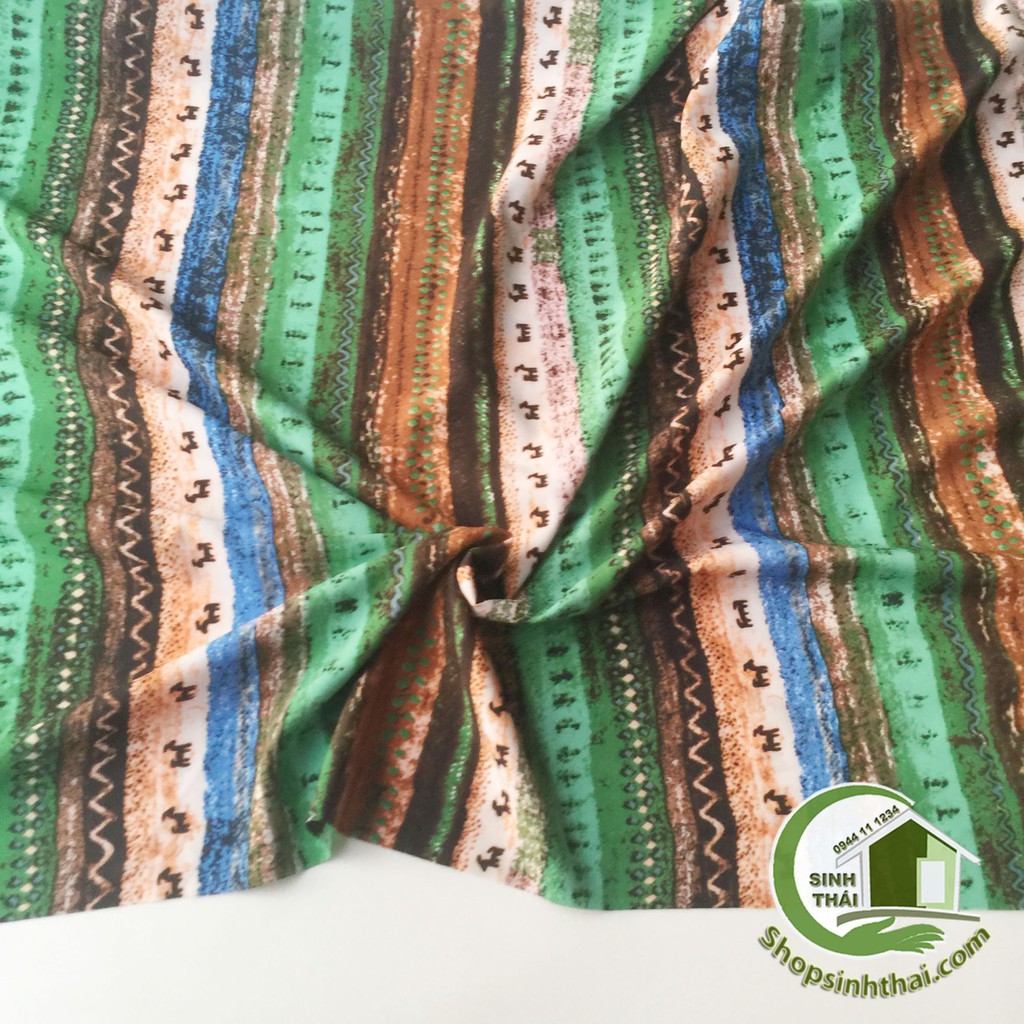 Vải thổ cầm nhiều màu - vải lụa hawai in hình thổ cẩm [ 1 mét x khổ 1,55m ] - màu xanh lá