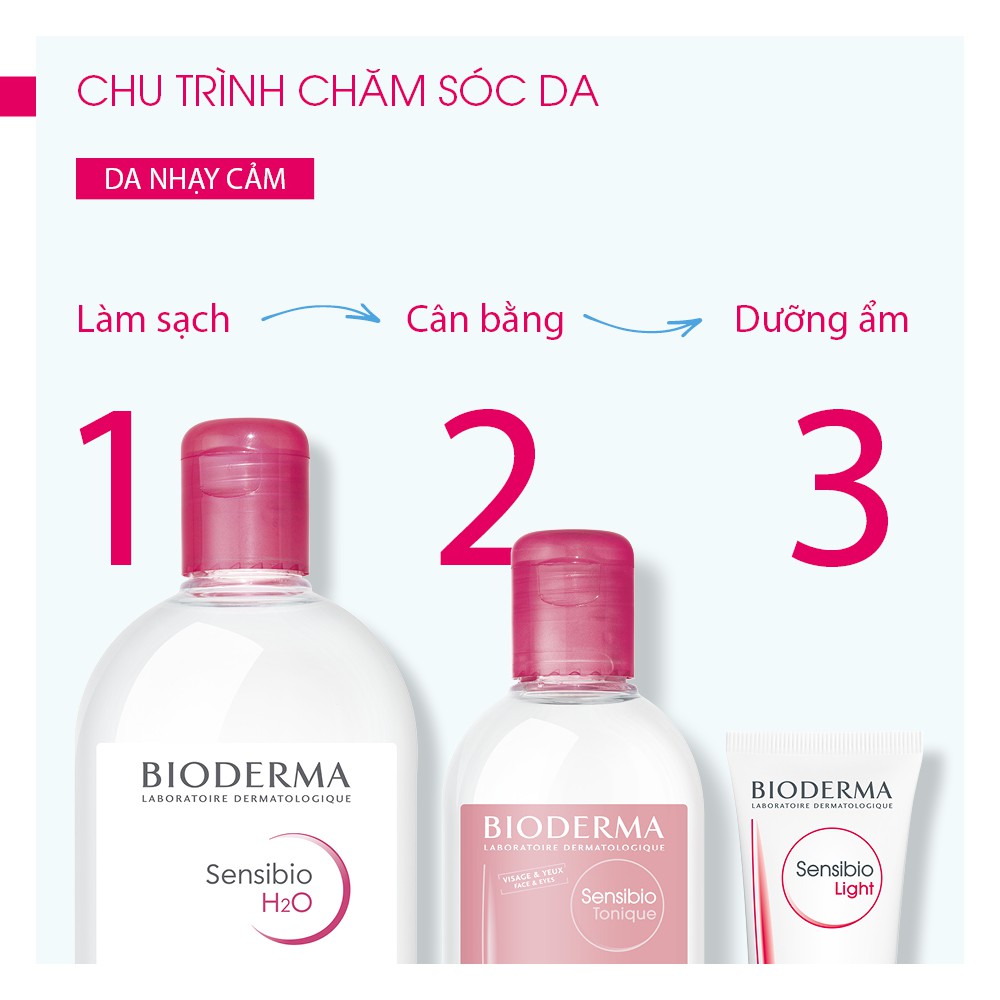 Bộ đôi nước tẩy trang làm sạch micellar cho da nhạy cảm Bioderma Sensibio H2O 500ml và dung dịch cân bằng, dưỡng ẩm 250m