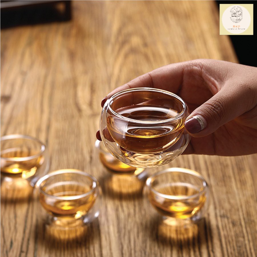 Chén Trà Thủy Tinh tròn 2 Lớp Chịu Nhiệt Cao Cấp - Uống Trà - Sang Trọng - Gói hàng gồm 1 chén