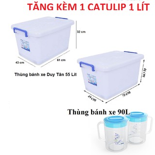 BỘ 5 Thùng nhựa Duy Tân có bánh xe SIZE 55L - (748)- SIZE 90L,- TẶNG KÈM CA TULIP 1L
