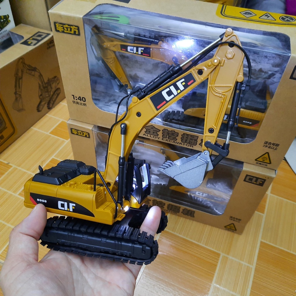 Mô hình xe cẩu xúc mini bằng hợp kim nhựa có đèn xe đồ chơi trẻ em