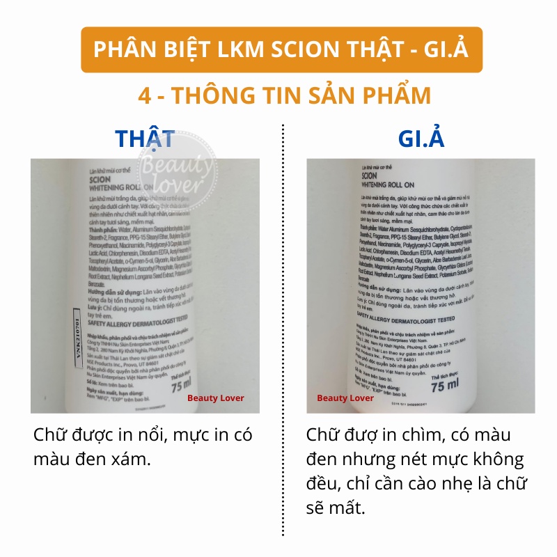 Lăn Khử Mùi Scion Pure White Roll On 75ml Mỹ Chính Hãng - Beauty Lover Giúp Giảm Thâm