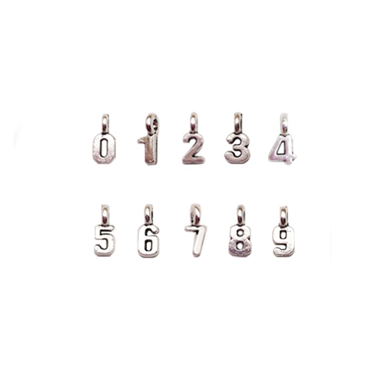 Set 20 Mặt Vòng cổ Hình Chữ Số 3*8mm Bằng Hợp Kim Bạc Diy