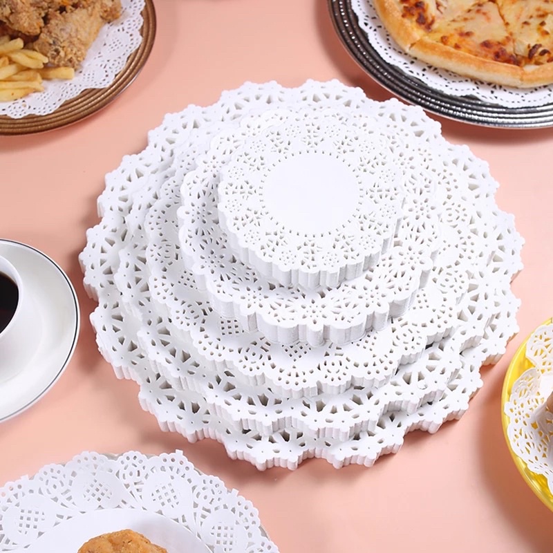 Set giấy bèo ren trắng lót bánh, decor thức ăn 200g