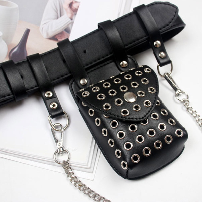 Túi Đeo Hông Giả Da Kèm Dây Đeo Sợi Xích Thời Trang Cá Tính Cho Nữ