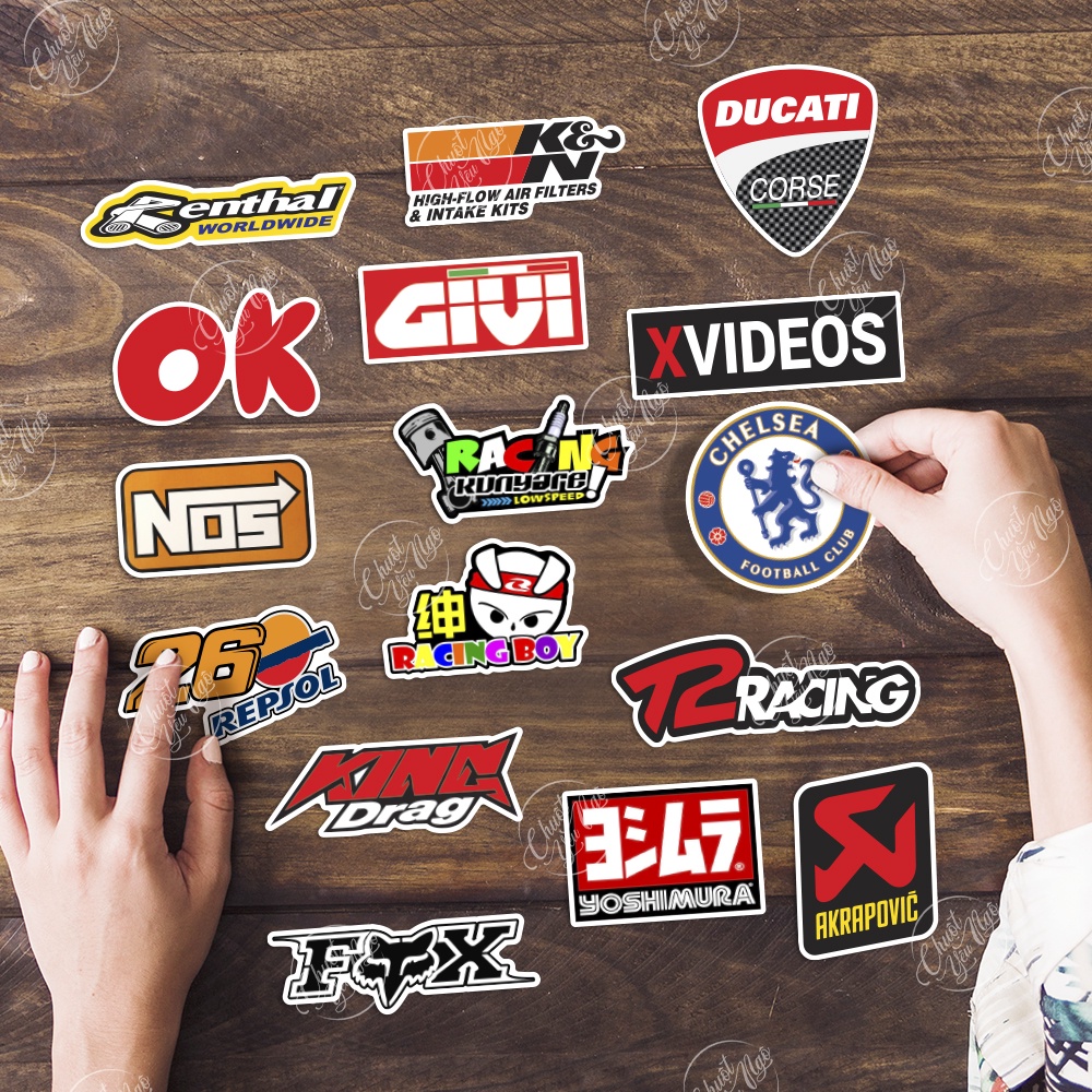 Bộ 60 logo tem xe không trùng decal hình dán chống nước chất lượng cao racing boy
