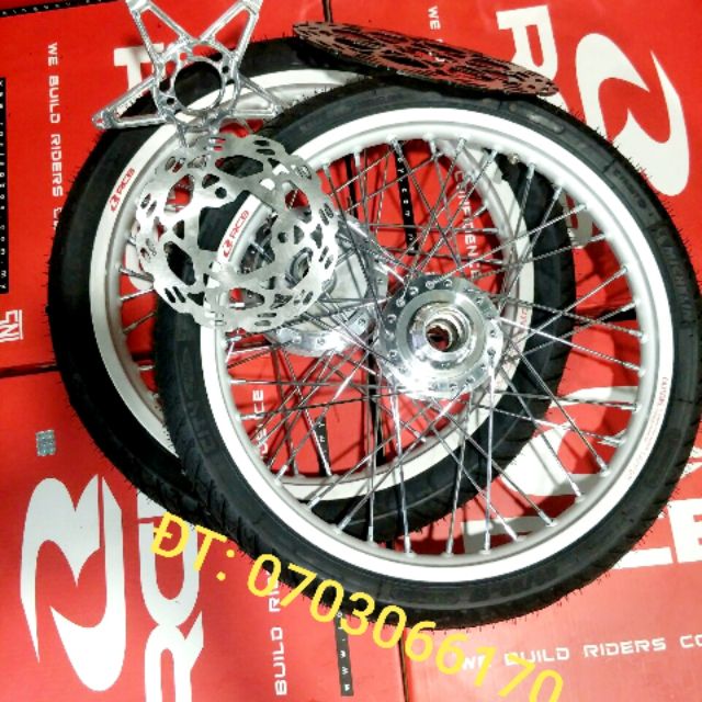 CẶP BÁNH CĂM RAIDER SATRIA, NIỀN NHÔM RCB1.1 ,ĐÙM MẠ CROM, CĂM MẠ CROM, VỎ MICHELLIN.