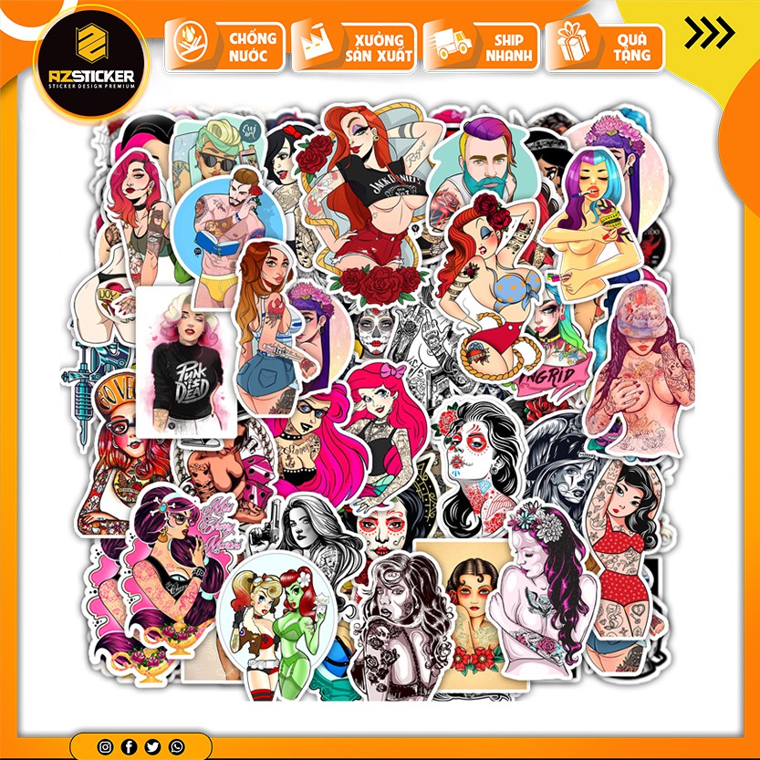 [Set 100+] Sticker Girl Tatoo Chống Nước Chống Phai Màu | STK94 | Hình Dán Mũ Bảo Hiêm Điện Thoại Laptop Bình Nước