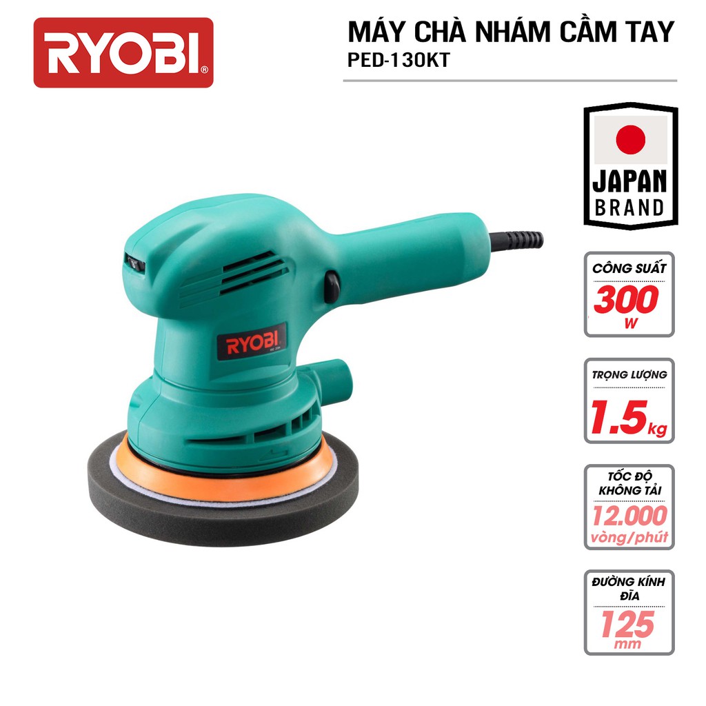 Máy chà nhám và đánh bóng tròn cầm tay điện 300W RYOBI (KYOCERA)- PED-130KT (Kèm Linh kiện khác)