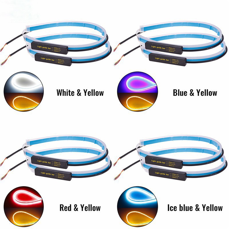 Set 2 đèn LED dây siêu mỏng 30cm 45cm 60cm tín hiệu kép cho xe ô tô chất lượng cao