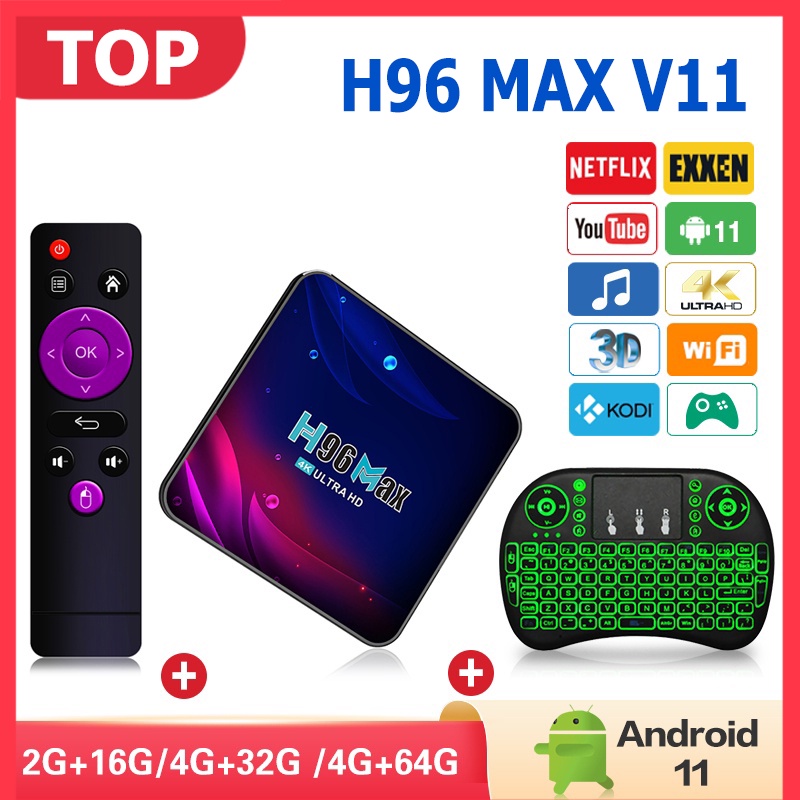 Thiết Bị Chuyển Đổi tv Thường Thành tv Thông Minh H96 MAX V11 android 11 Dual Wifi RK3318 tivi box