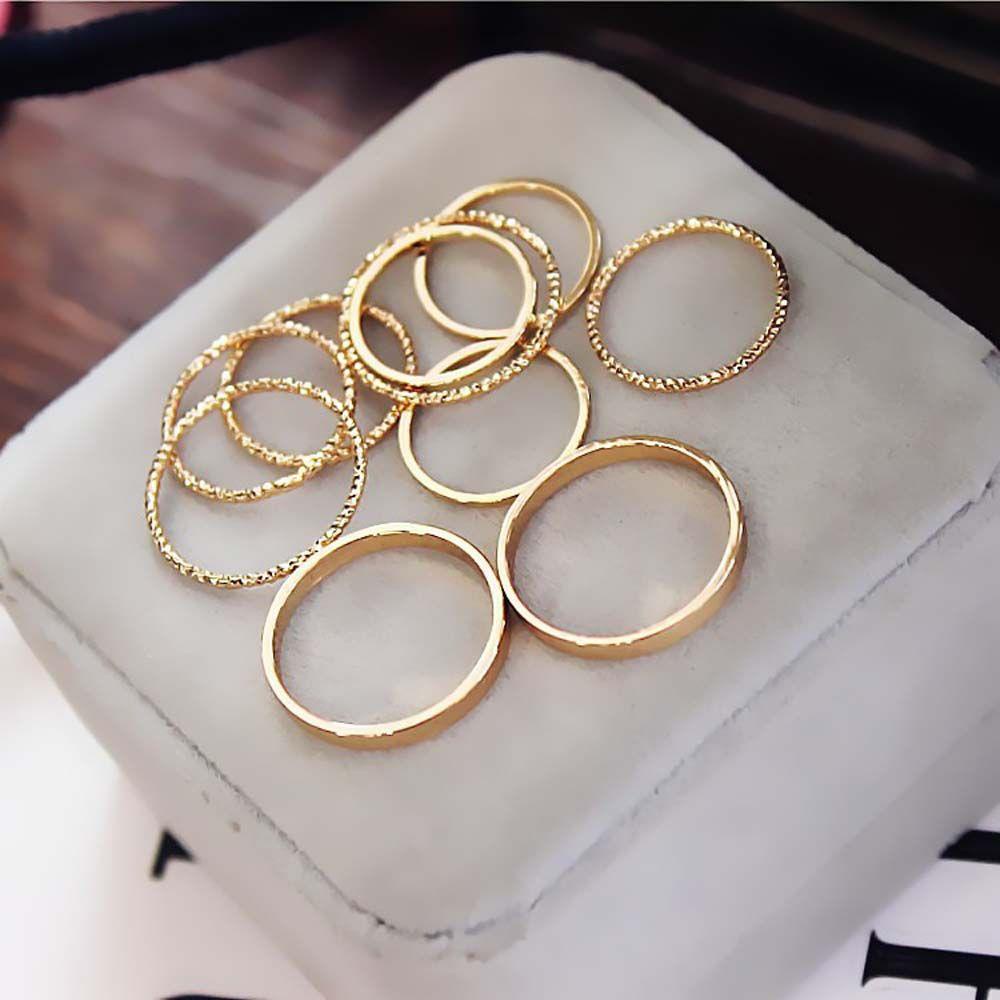 Set 10 Nhẫn Đốt Ngón Tay Bằng Kim Loại Đơn Giản Thời Trang Cho Nữ