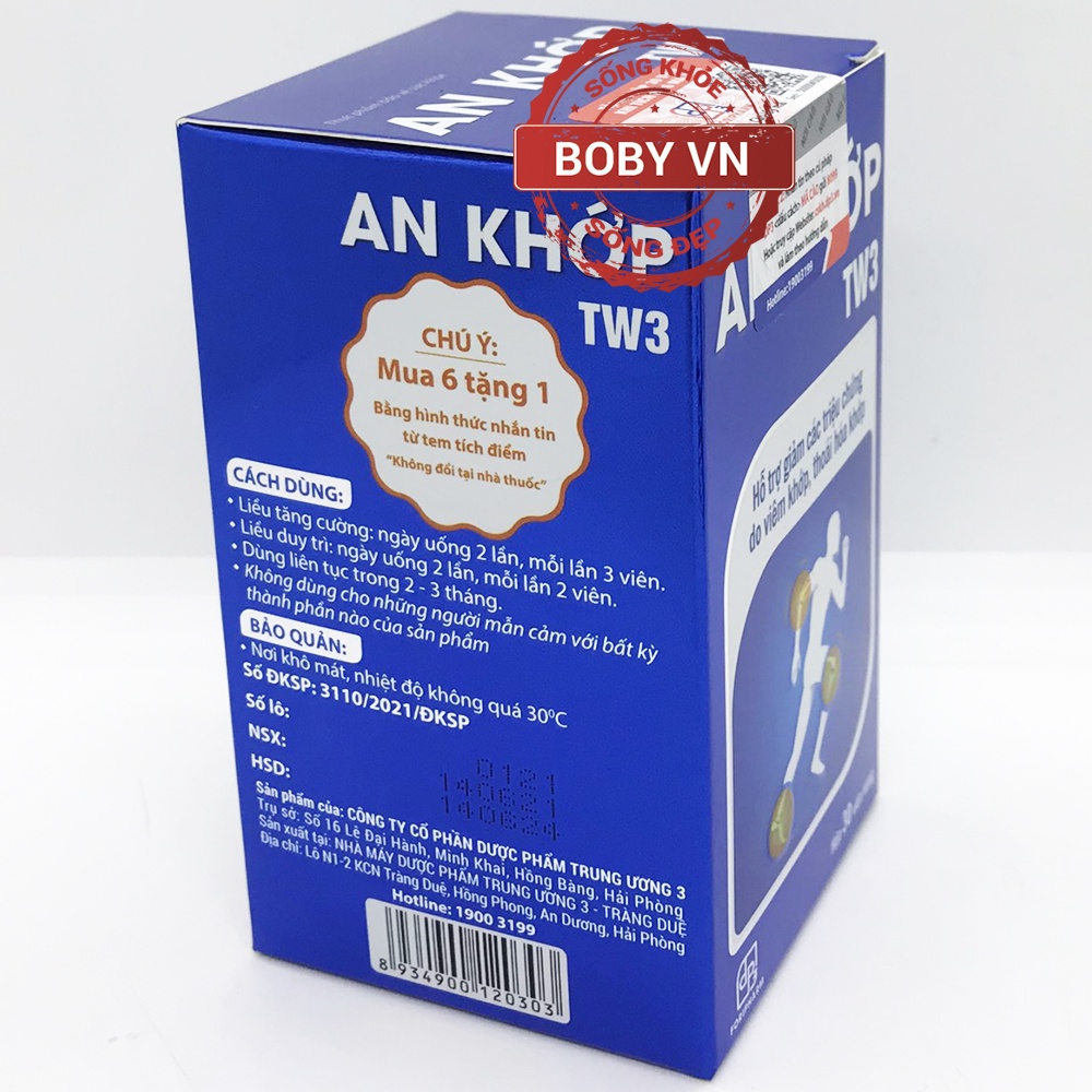 An Khớp TW3 giảm các triệu chứng do viêm khớp - 30 viên nang - Boby