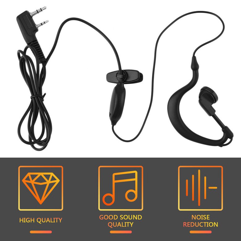 PK 2 Pin Mic Headset Earpiece Ear Hook Earphone for Baofeng Radio UV 5R 888s
