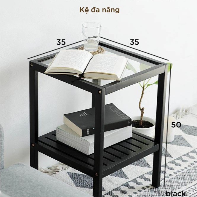 Kệ đầu giường trang trí đa năng hàn quốc mặt kính màu đen - MW FURNITURE - Nội thất trang trí