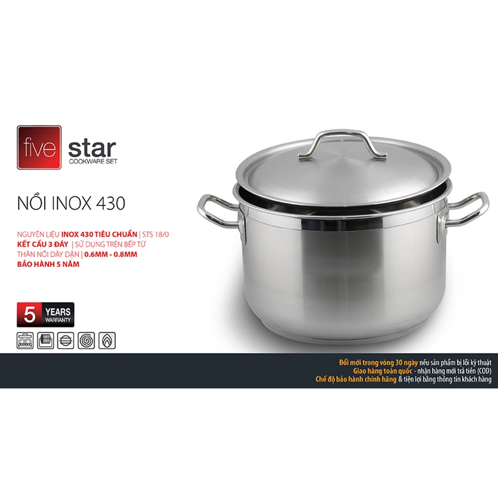 Nồi luộc gà 3 đáy  32 Cm FIVESTAR nắp inox 320  Dùng được bếp từ HÀNG CHÍNH HÃNG BẢO HÀNH 5 NĂM