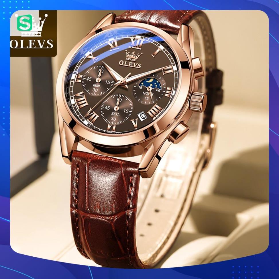 Đồng hồ đeo tay nam OLEVS 2871 cao cấp,chống vô nước,chống xước,có dạ quang,dây da,đẹp,giá rẻ,mặt tròn