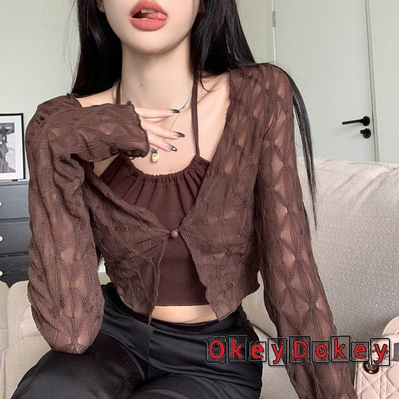 Áo Croptop Tay Dài Chống Nắng Màu Trơn Thời Trang Dành Cho Nữ