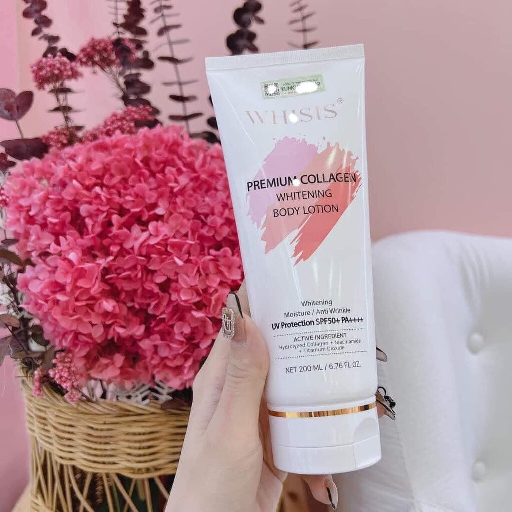 Kem Dưỡng Trắng Da WHISIS Hàn Quốc Premium Collagen Whitening Body Lotion 200ml Trắng Da, Chống Nắng, Nâng Tone Tức Thì