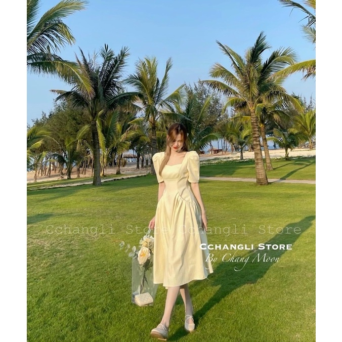 ĐẦM MIDI NUDE CỔ VUÔNG CHÍT EO