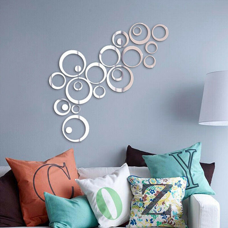 Bộ 24 Miếng Dán Tường Tráng Gương Hình Tròn 3D Màu Vàng/Bạc/Đen Trang Trí Nhà Cửa DIY