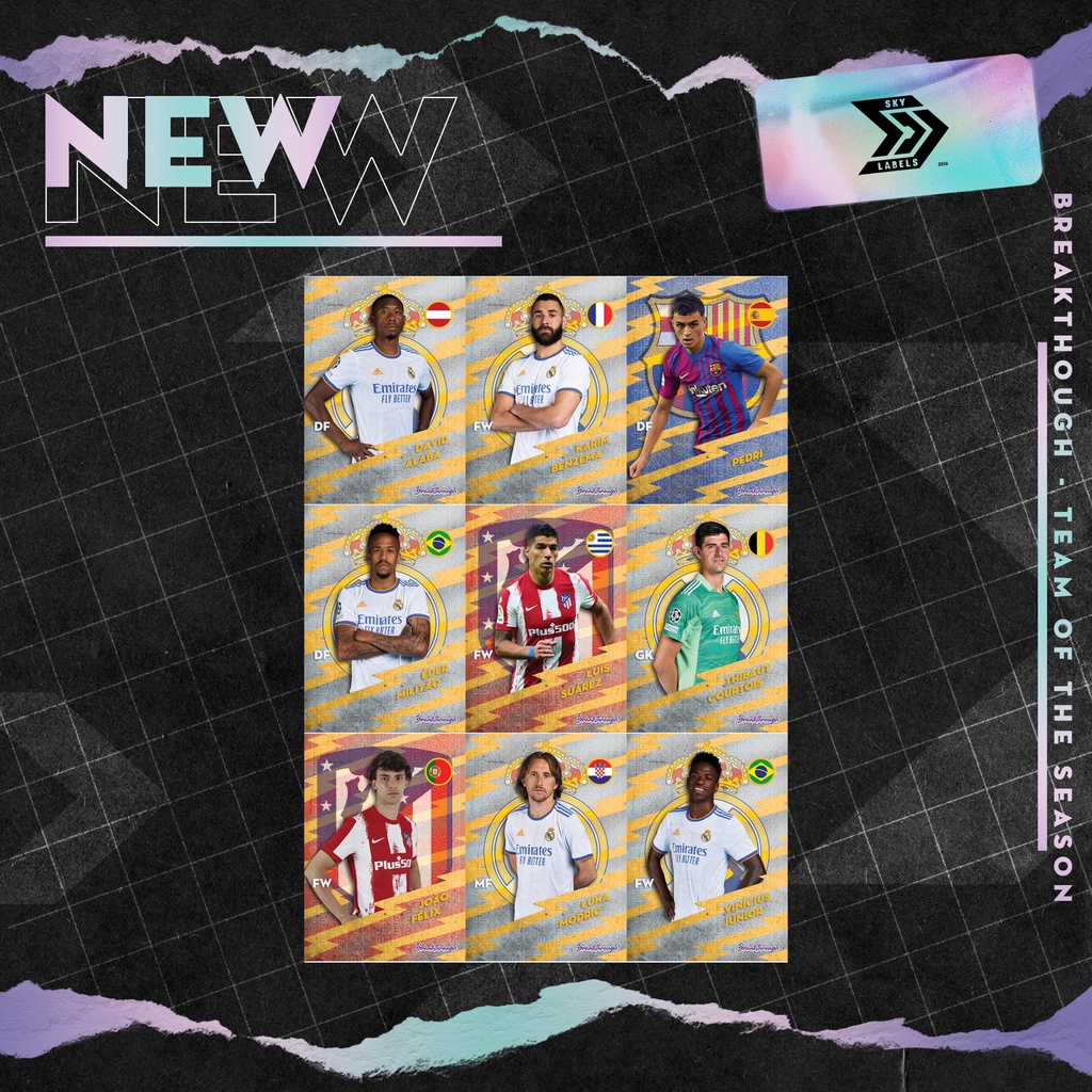 Thẻ cầu thủ bóng đá SKY card TOTS Laliga Benzema Courtois Pedri Felix Suarez Vinicius Modric Militao Alaba Real Madrid