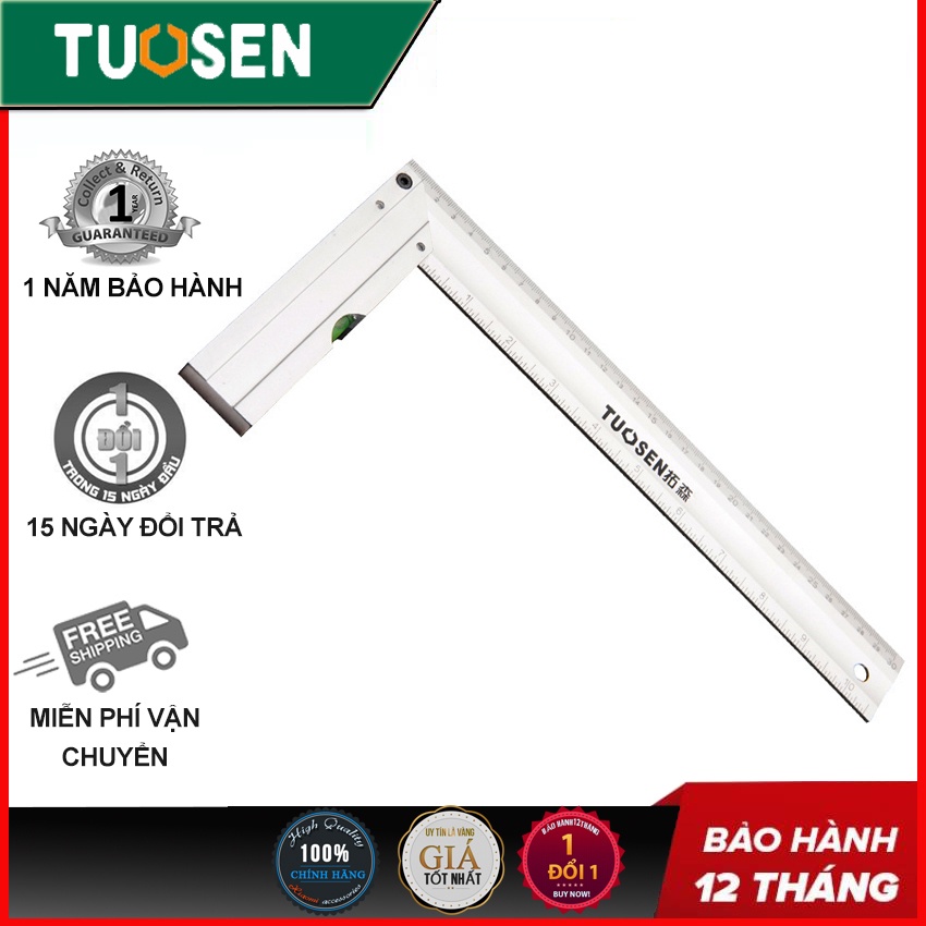 Thước eke góc vuông 300mm/500mm TUOSEN, thước đo góc 90 độ TUOSEN bằng chất liệu hợp kim nhôm