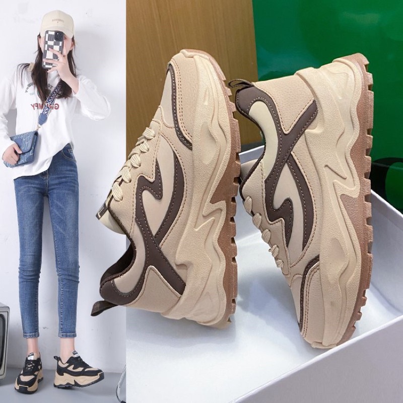 Giày Thể Thao Nữ, Sneaker Độn Đế Da Mềm Phối In 3D , Kiểu Dáng Thể Thao Hotrend 2022