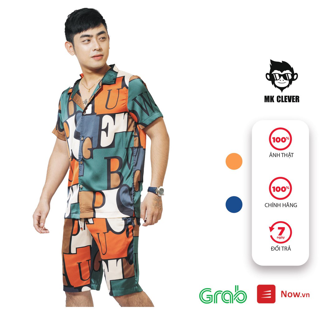 Bộ quần áo nam hoạ tiết màu sắc MK Clever, chất lụa satin nhẹ, mát và thấm mồ hôi - HT03 - Hàng nhập khẩu