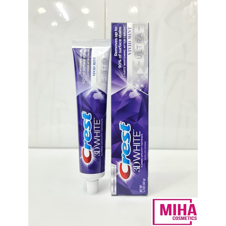 Kem Đánh Răng Trắng Răng Crest 3D White Vivid Mint Ultra 147g Mỹ