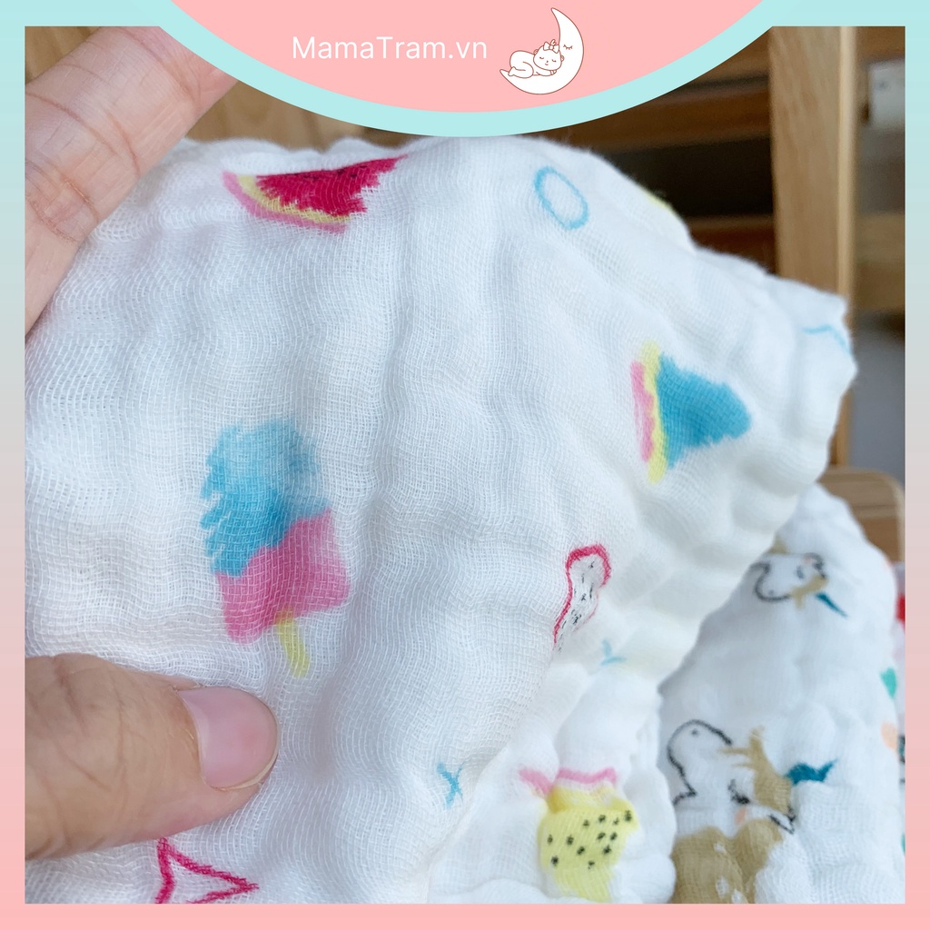 Set 5 Khăn Sữa Xô Mềm 6 Lớp KILUTA Kích Thước 26*26cm Nền Trắng Họa Tiết