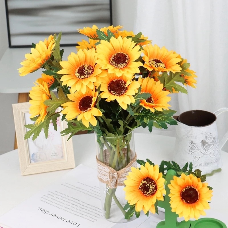 Bó Hoa Hướng Dương Giả 7 Đầu Bằng Lụa Dùng Trang Trí