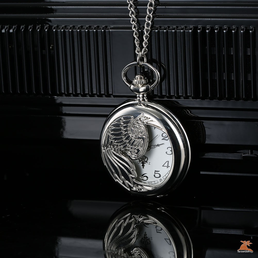 #Đồng hồ bỏ túi# 1 Pcs Men Women Quartz Pocket Watch Hollow Phoenix Carved Case with Chain