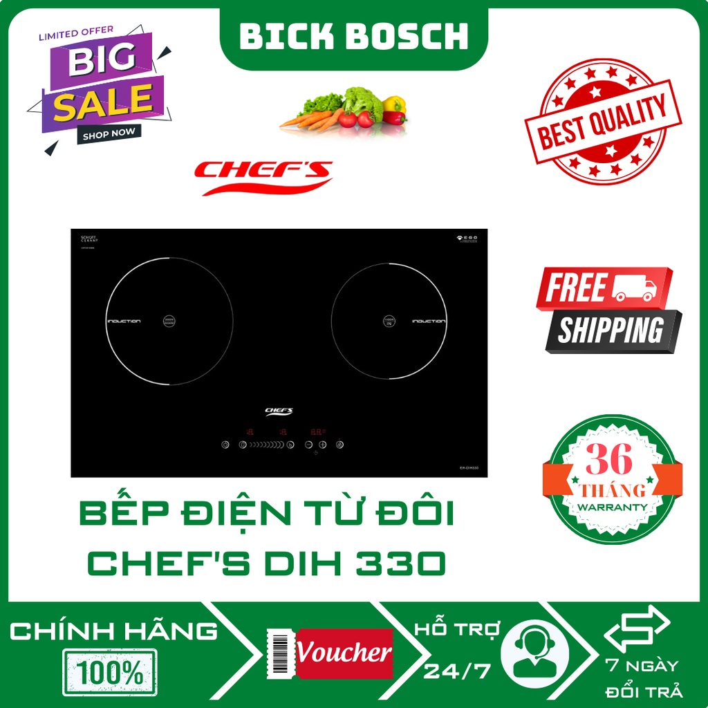 Bếp điện từ đôi inverter Chef's EH-DIH330 | Bick Bosch Made In Vietnam | Bảo hành điện tử 3 Năm | Chính Hãng