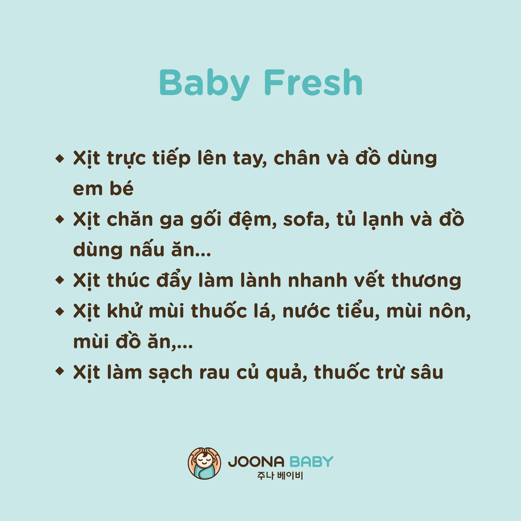 Combo 2 chai xịt diệt khuẩn khử mùi Baby Fresh an toàn cho bé - JOONA BABY Việt Nam