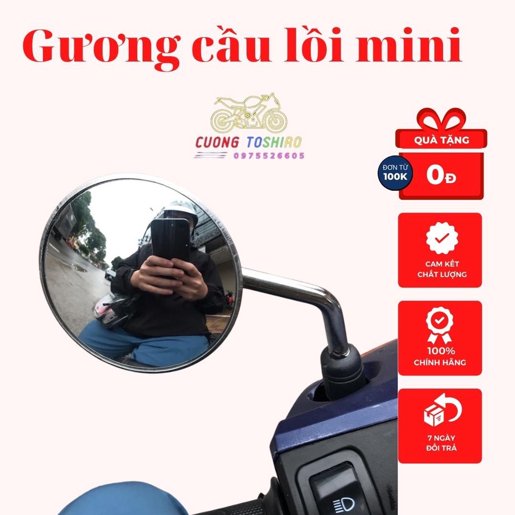 Gương cầu lồi nhỏ gọn gắn xe máy lắp cho mọi dòng xe chân 10mm màu xanh đen trắng đỏ trang trí xe cuongtoshiro