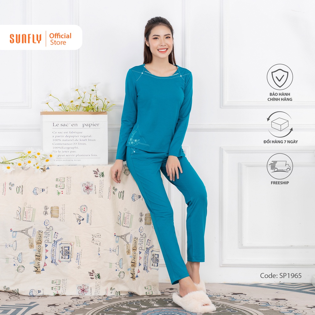 Bộ đồ mặc nhà nữ cotton SUNFLY áo dài quần dài SP1965