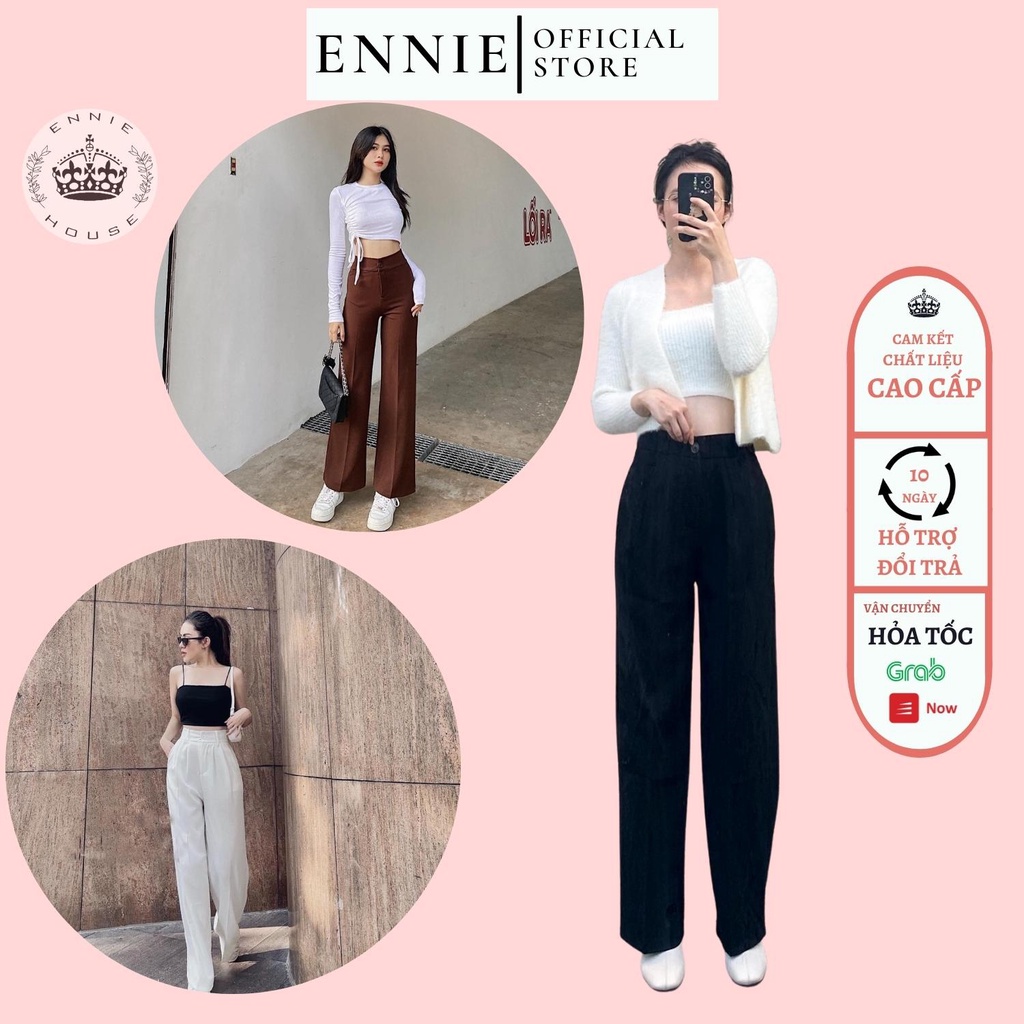 Quần Ống Rộng Culottes Nữ Ennie Cạp Cao Dáng Suông Chất Liệu Tuyết Mưa Cao Cấp Không Xù 3 Màu Trắng Đen Nâu NA001