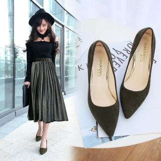 GIÀY CAO GÓT NHỌN DA LỘN MÀU XANH RÊU GIÁ RẺ
