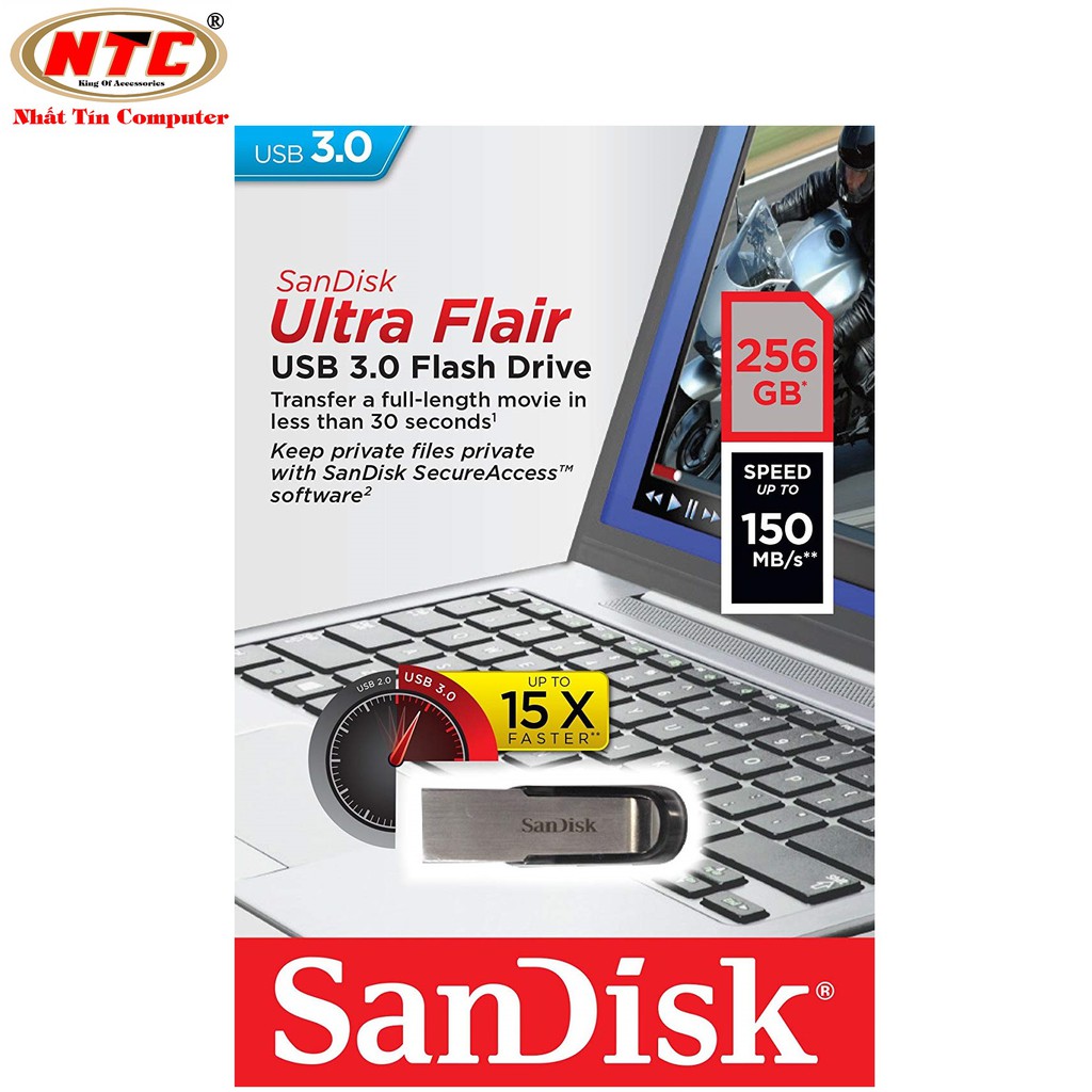 USB 3.0 SanDisk CZ73 Ultra Flair 256GB tốc độ 150Mb/s (Bạc)