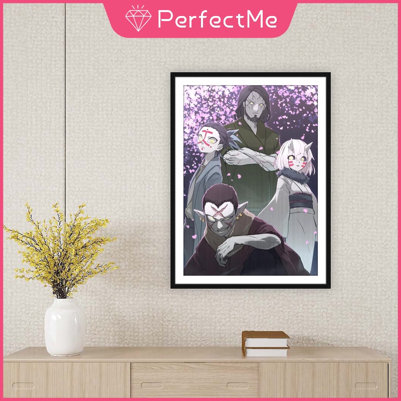 Tranh Đính Đá 5D Tự Làm Hình Anime Demon Slayer 30x40cm Trang Trí Tường Nhà