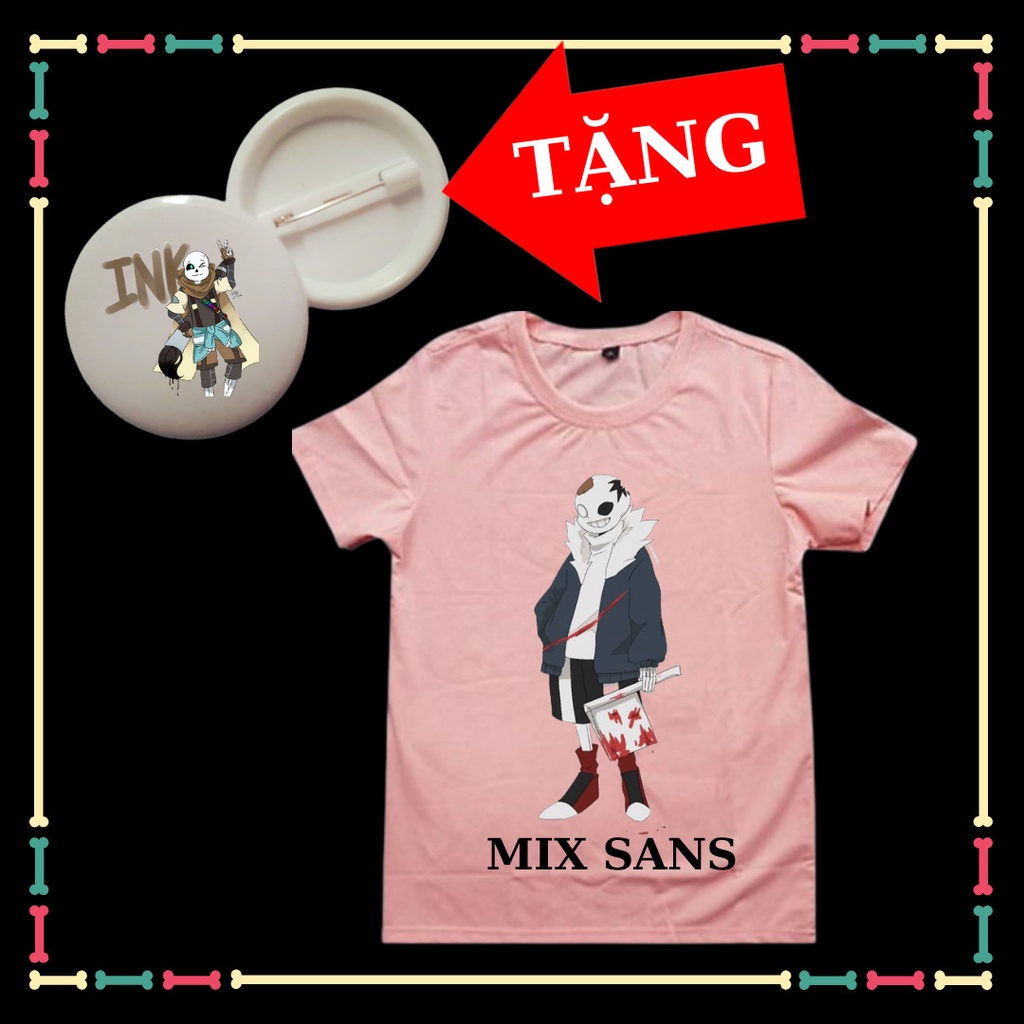 Áo thun Mix Sans Undertale phong cách cho trẻ em từ 10kg đến 90kg Tặng HUY HIỆU Ink Sans