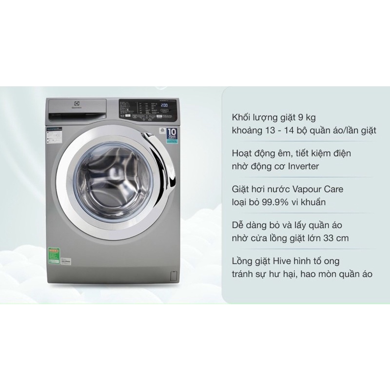 Máy giặt Electrolux invertet 9 Kg EWF9025BQSA( Hàng trưng bày Bảo hành chính hãng)