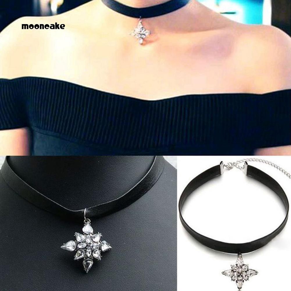 Vòng cổ choker nữ vải da mặt chữ thập đính đá xinh xắn