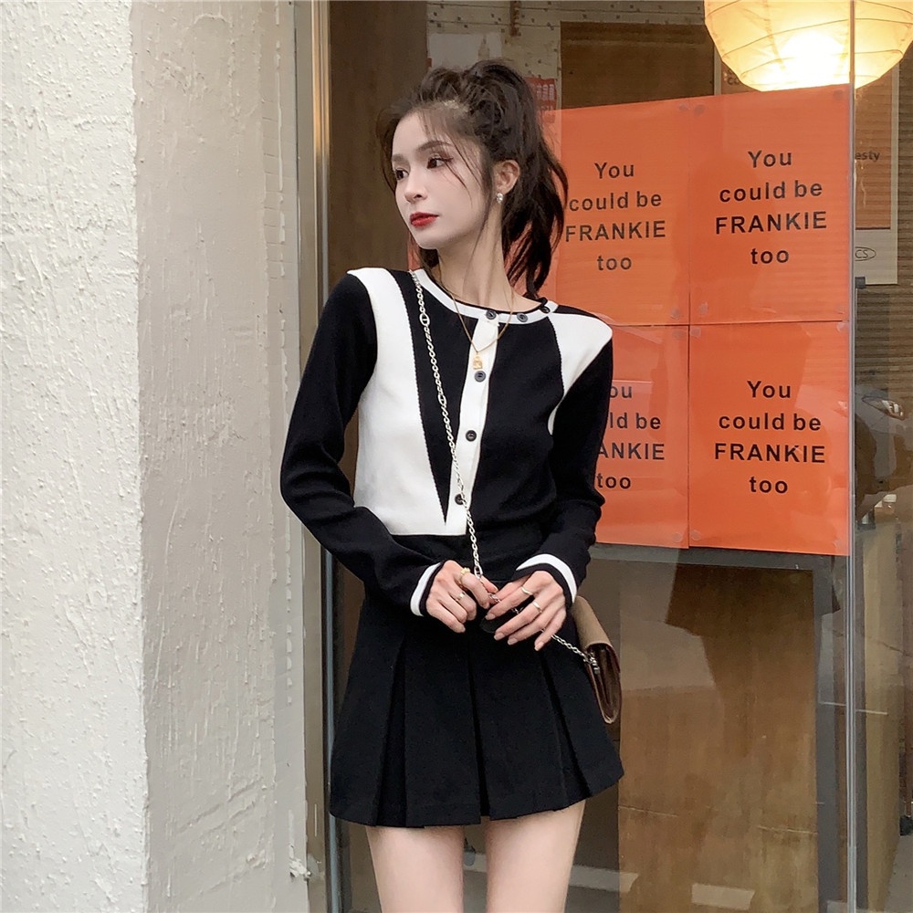 【ZHELIHANGFEI】Áo Cardigan Dệt Kim Tay Dài Lưng Cao Dáng Ôm Phong Cách Sang Trọng Dành Cho Bạn Nữ